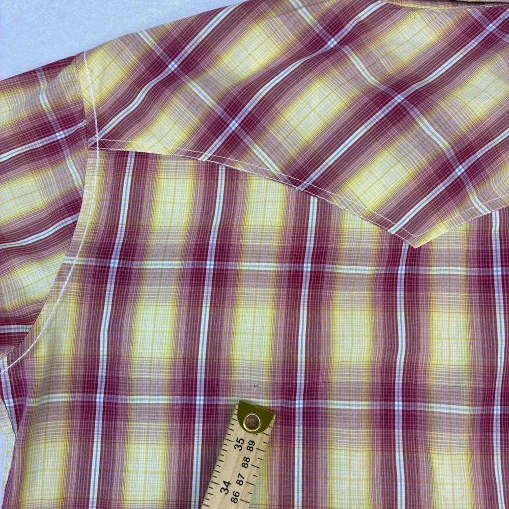 Larry Mahan‎ Western Shirt Mens Small Yellow Red Plaid Pearl Snap LM-1310706NS